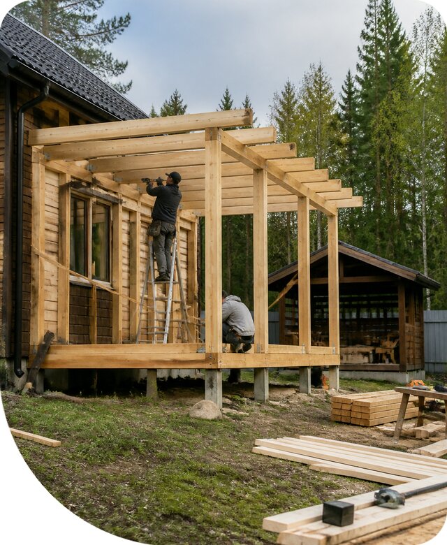 Строительство пристроек и построек на участке в Реже